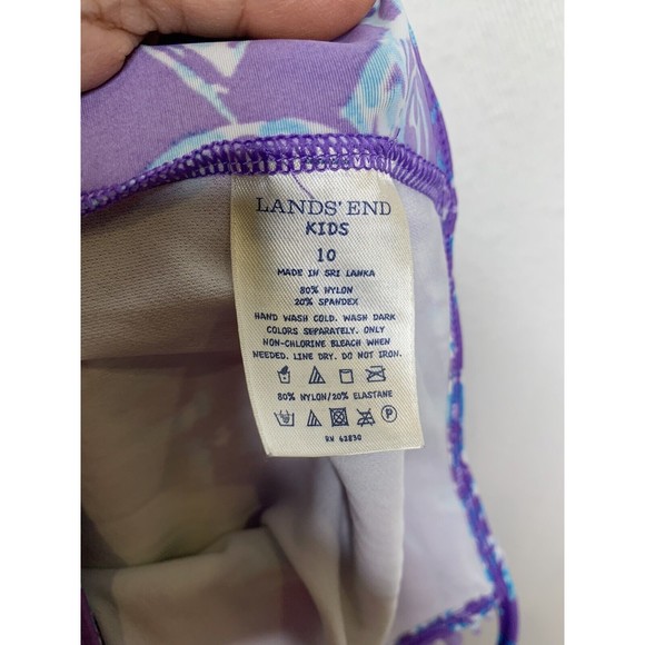 Lands End Girls Ruffle Bodice Tankini Top Wild Violet Tropical Floral Size 10 - Picture 10 of 10